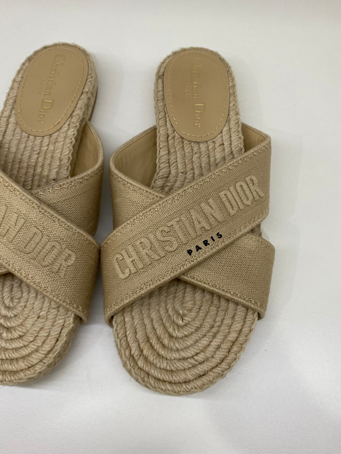 Christian Dior Sand Canvas Slides - Size 38.5