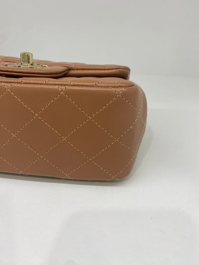 Chanel Mini Square Flap Brown Lambskin GHW