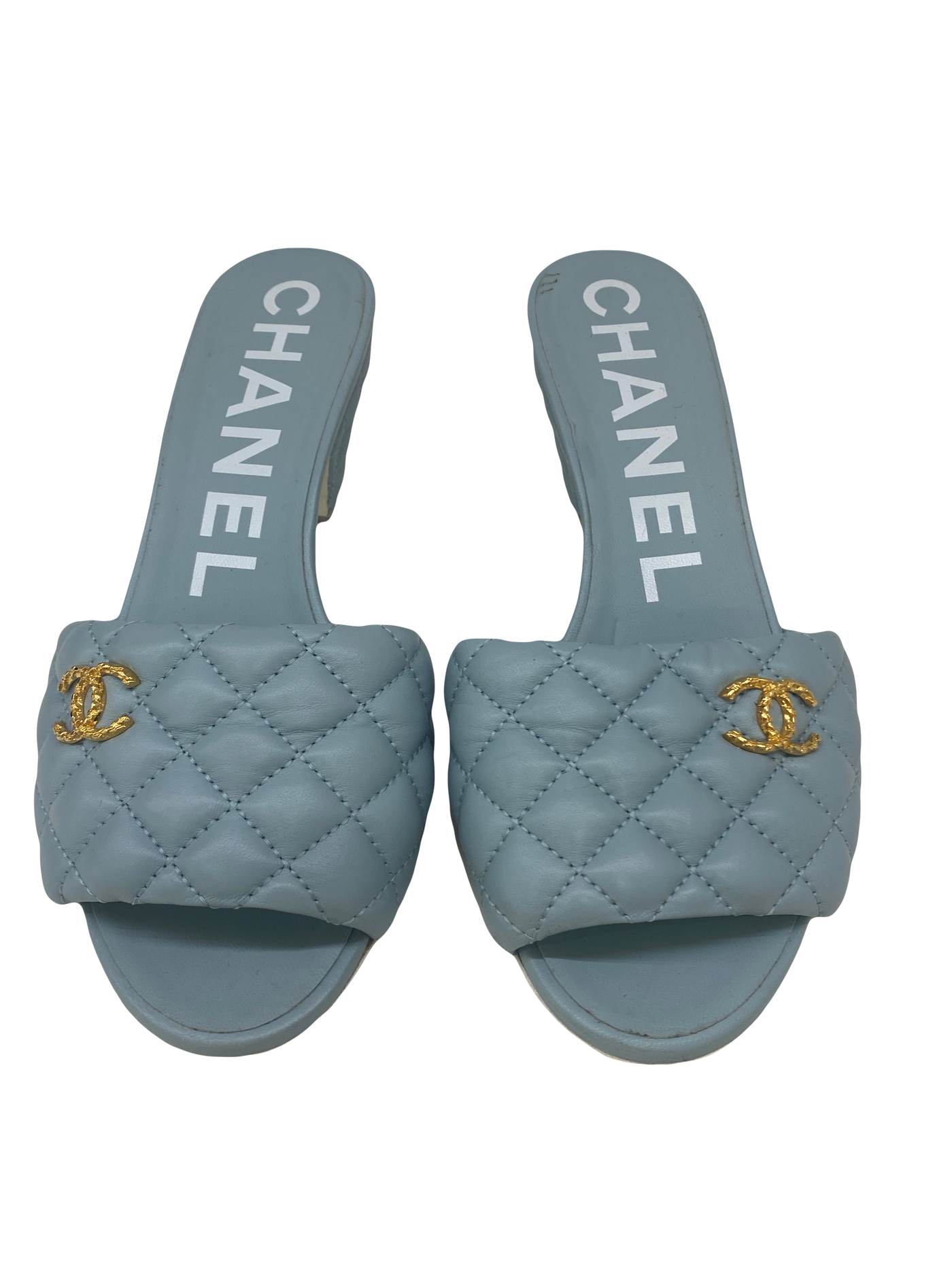 Chanel Light Blue Leather Mule 38C