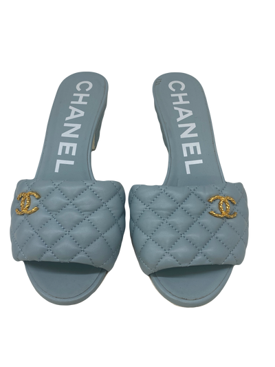 Chanel Light Blue Leather Mule 38C