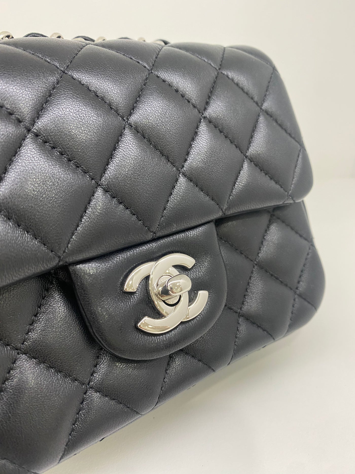Chanel Mini Square Flap Black Lambskin SHW