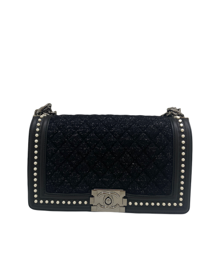 Chanel Medium Boy Tweed Black & Pearl SHW