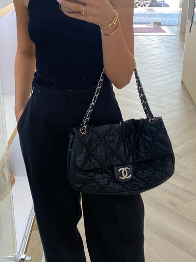 Chanel Large Quilted Detail Black Flap Bag