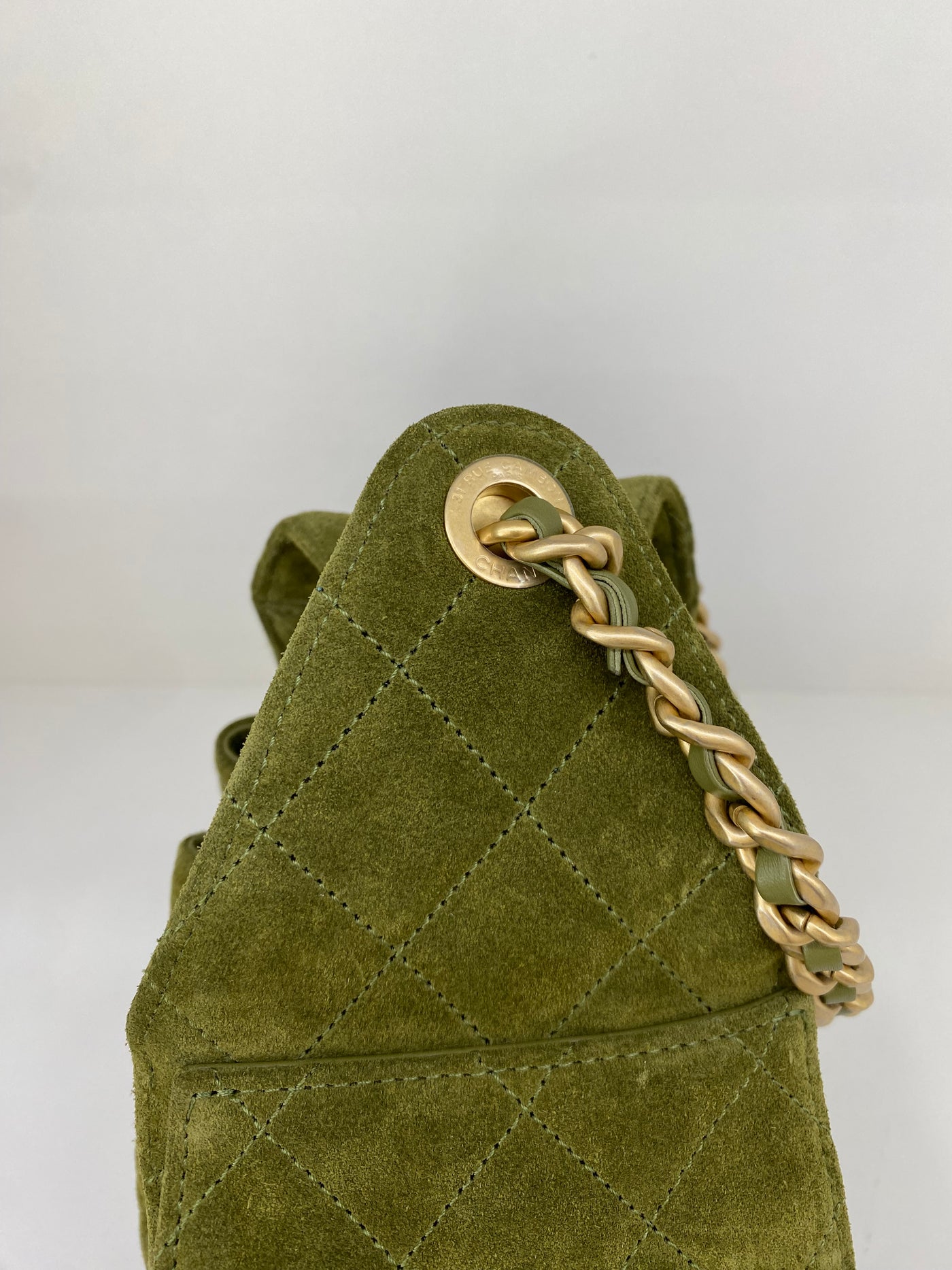 Chanel 25 Bag Small Olive Green Suede GHW
