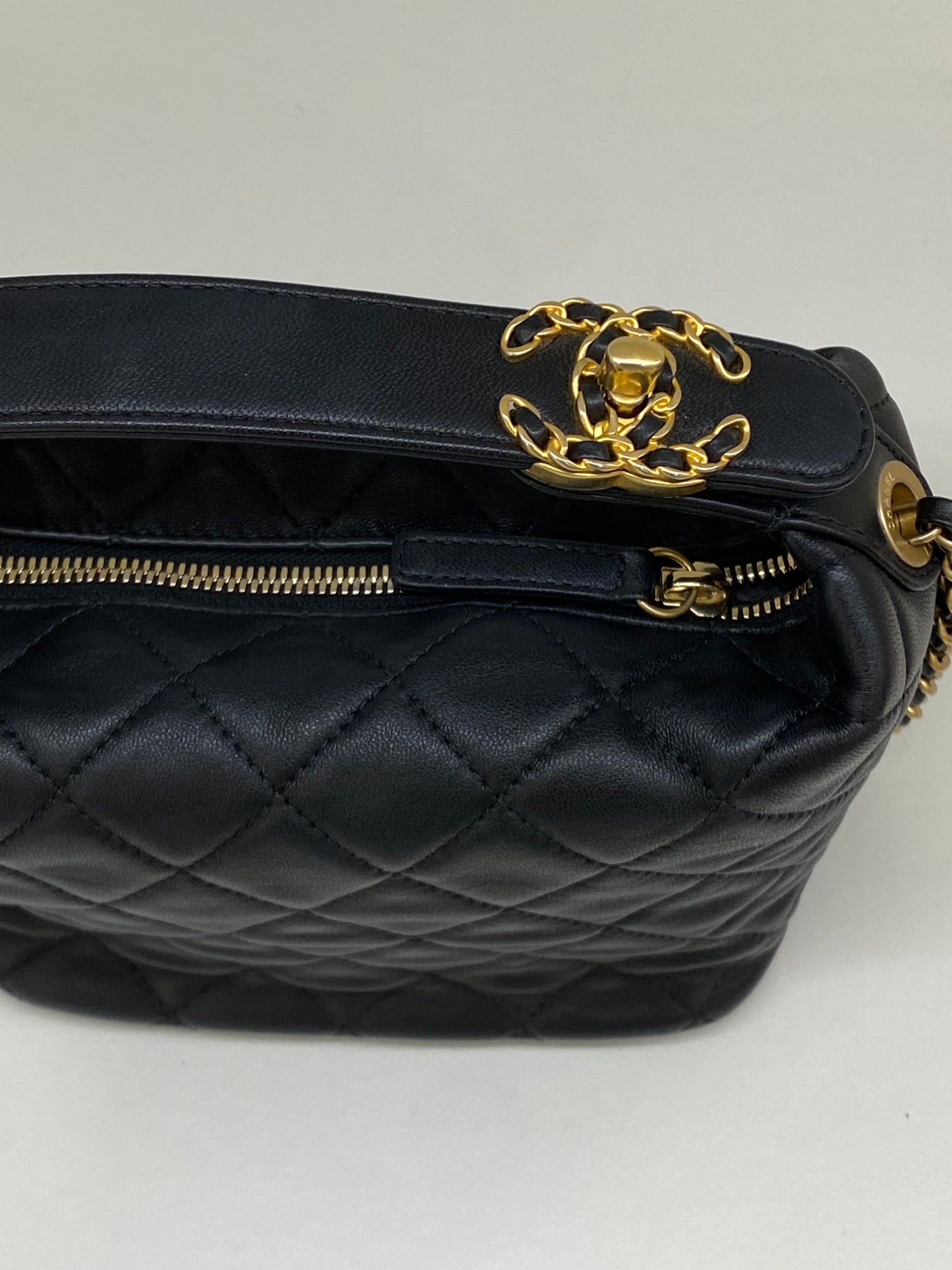 Chanel Hobo Quilted Black Bag GHW - microchipped