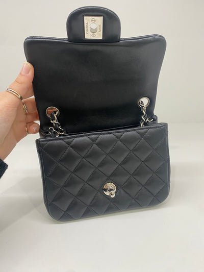 Chanel Mini Square Flap Black Lambskin SHW