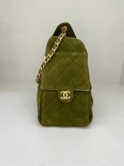 Chanel 25 Bag Small Olive Green Suede GHW