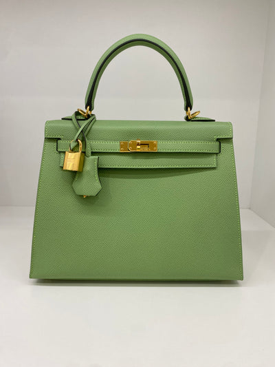 Hermès Kelly 25 Sellier Vert Criquet GHW