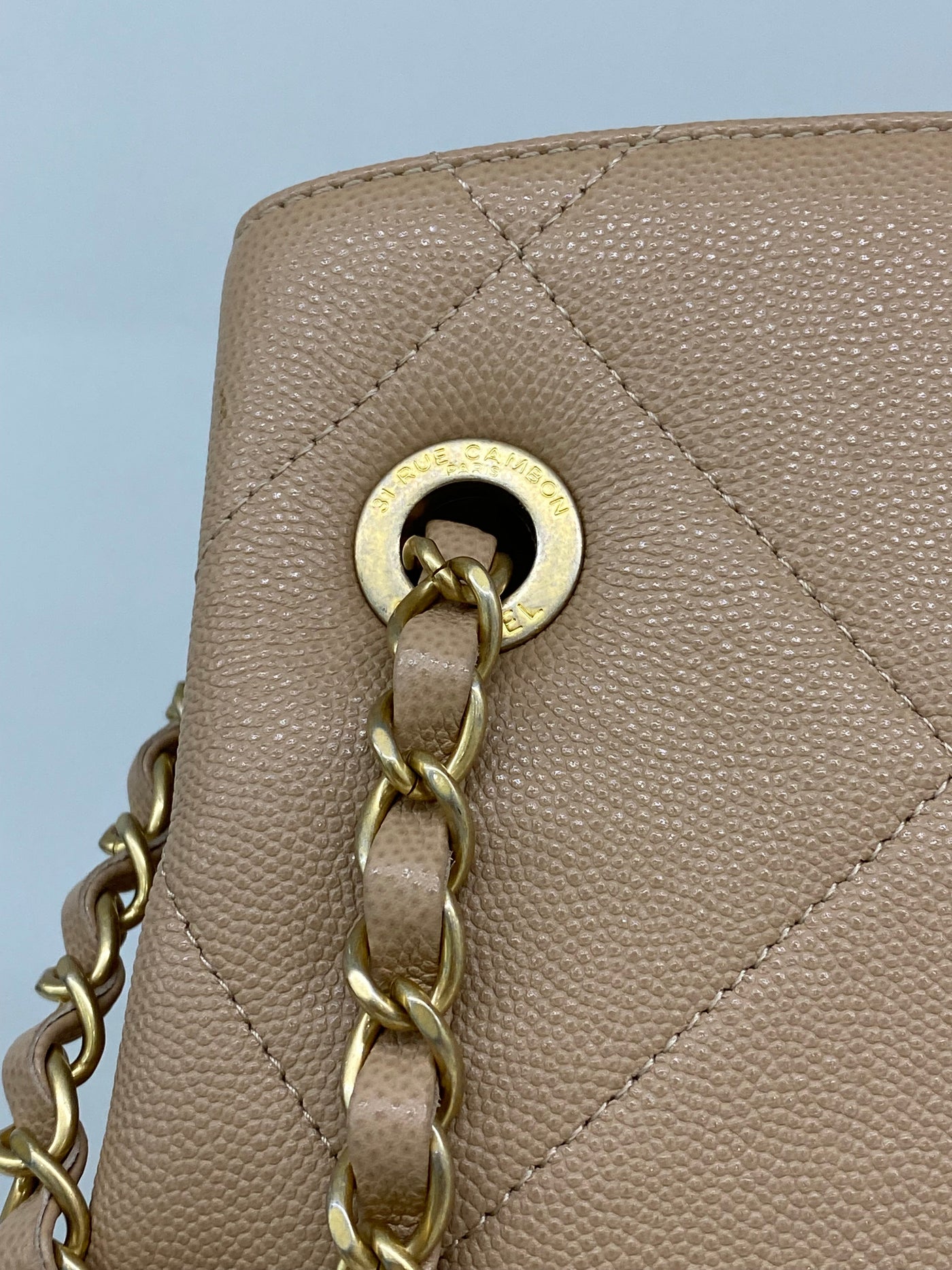 Chanel Shoulder Bag Beige with Chain Detail