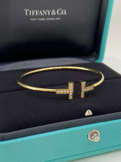 Tiffany & Co. T Diamond Wire Bracelet Yellow Gold size Small