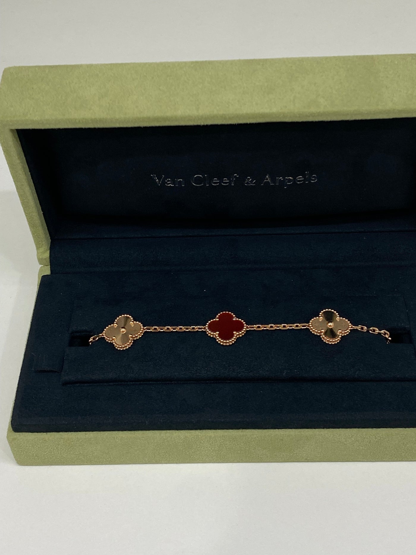Van Cleef & Arpels 5 Motif Alhambra Bracelet Rose Gold and Carnelian