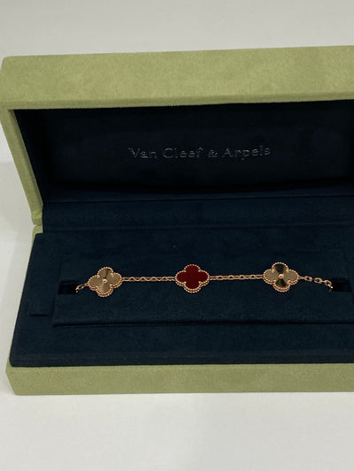 Van Cleef & Arpels 5 Motif Alhambra Bracelet Rose Gold and Carnelian