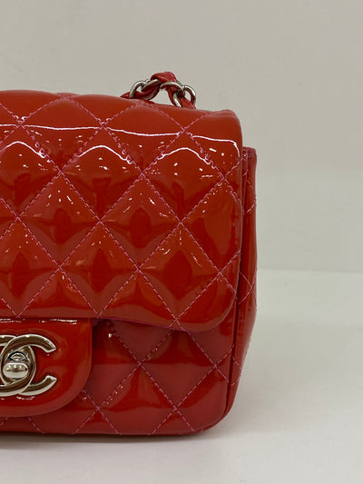 Chanel Square Mini Red/Pink Patent Classic Flap SHW