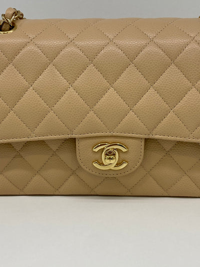 Chanel Classic Flap Medium Beige Caviar GHW (microchipped)