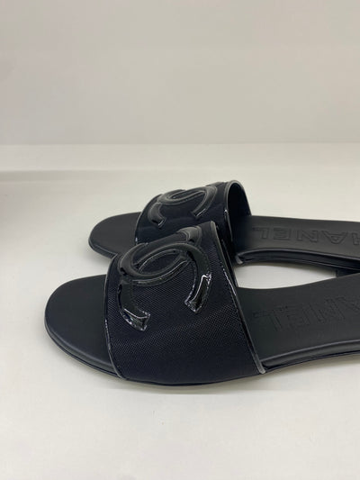 Chanel Black Slides Size 38