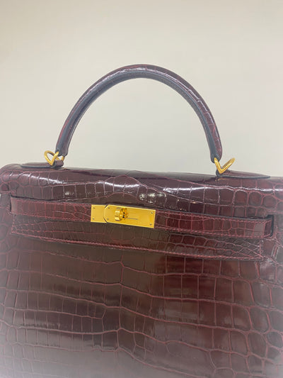 Hermes Kelly 32 - Shiny Alligator Bordeaux GHW 2014