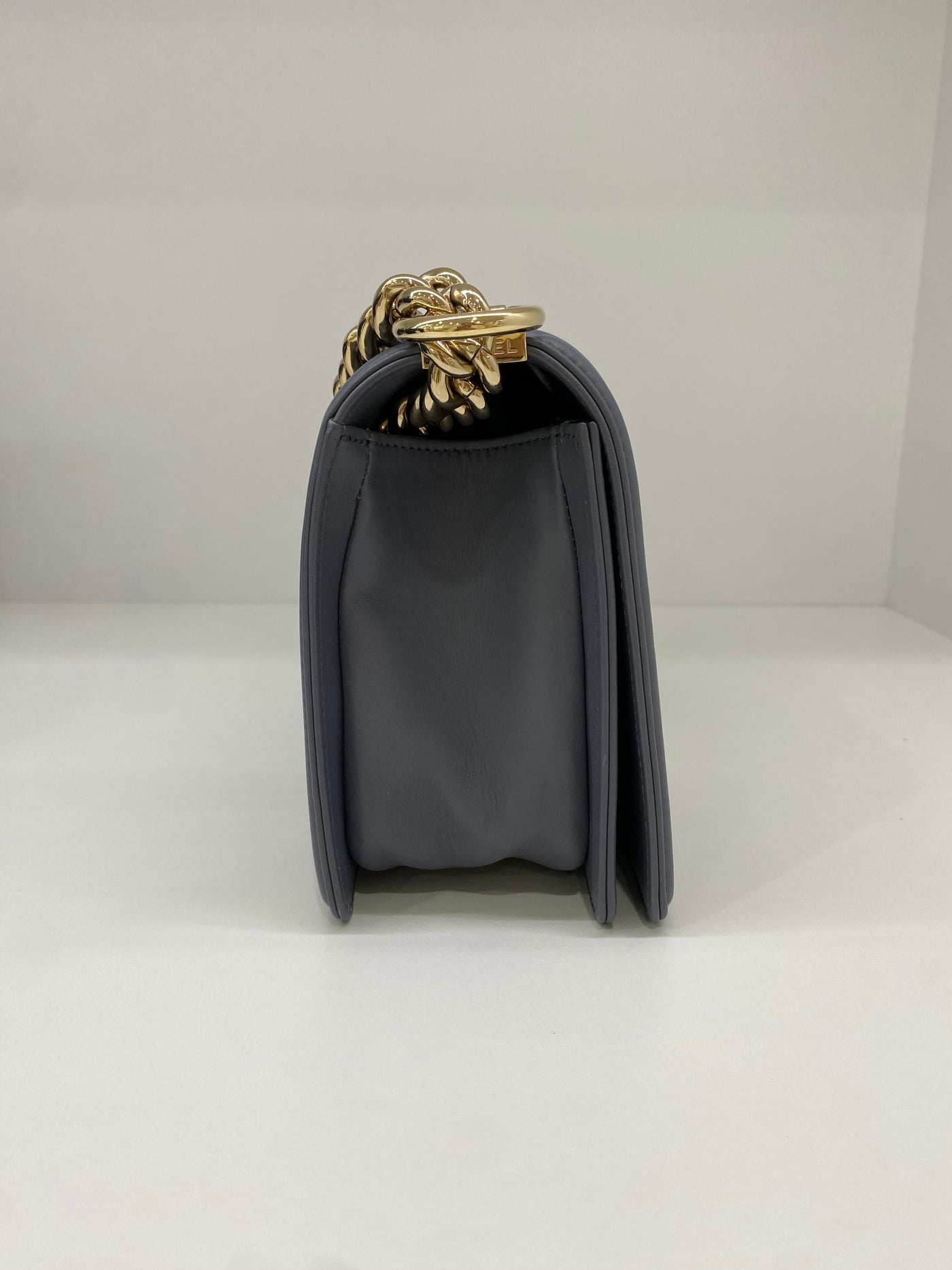 Chanel Boy Bag Chevron Grey Lambskin CGHW