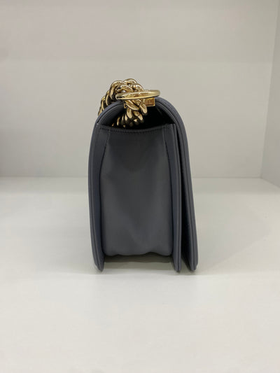Chanel Boy Bag Chevron Grey Lambskin CGHW