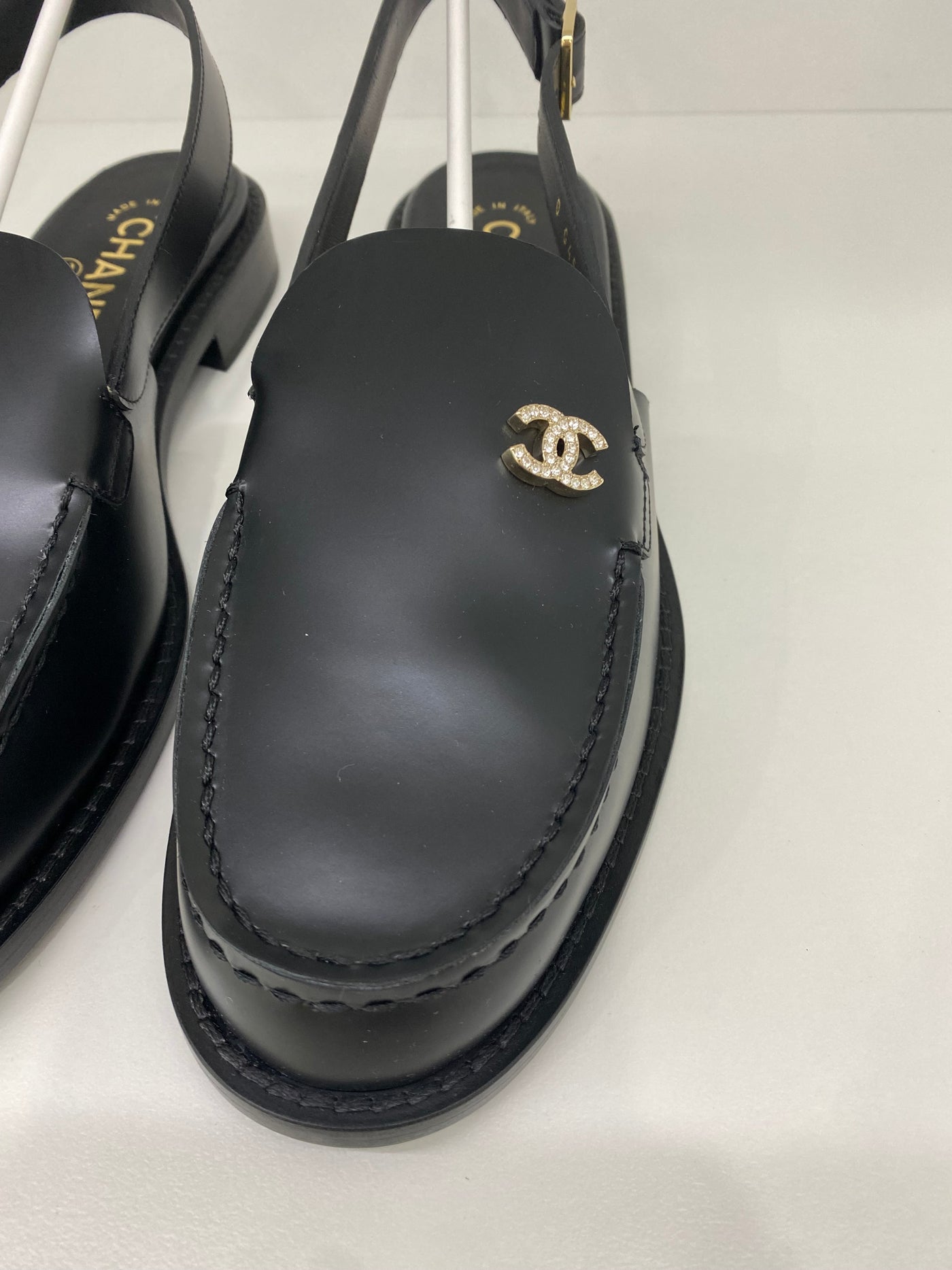 Chanel Diamante Slingback Loafers Black Size 38C