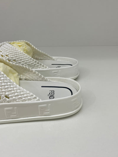 Fendi Woven White Slides Size 36