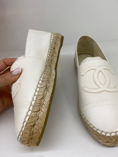 Chanel White Leather Espadrilles Size 36