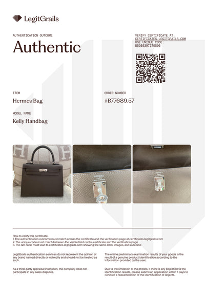 Hermes Kelly 25 Sellier Epsom Ecorce PHW