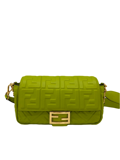 Fendi Baguette Leather Monogram Green GHW