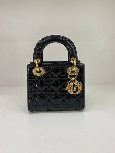 Dior Lady Dior Mini Black Patent GHW
