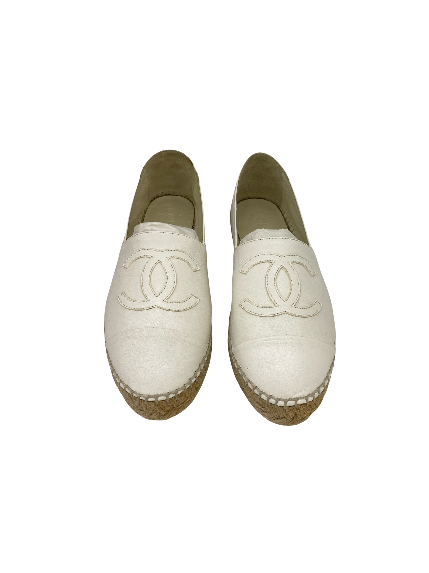 Chanel White Leather Espadrilles Size 36