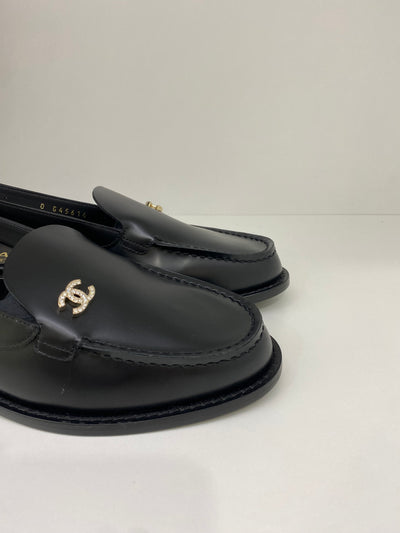 Chanel Diamante Slingback Loafers Black Size 38C