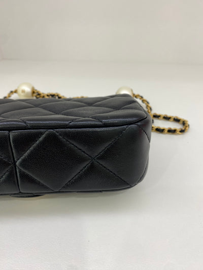 Chanel Mini Square Flap Black GHW Pearl Detail (adjustable chain)