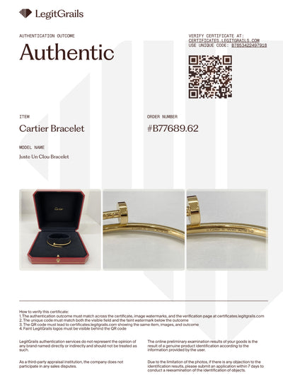 Cartier Juste Un Clou Bracelet Yellow Gold Small size 15