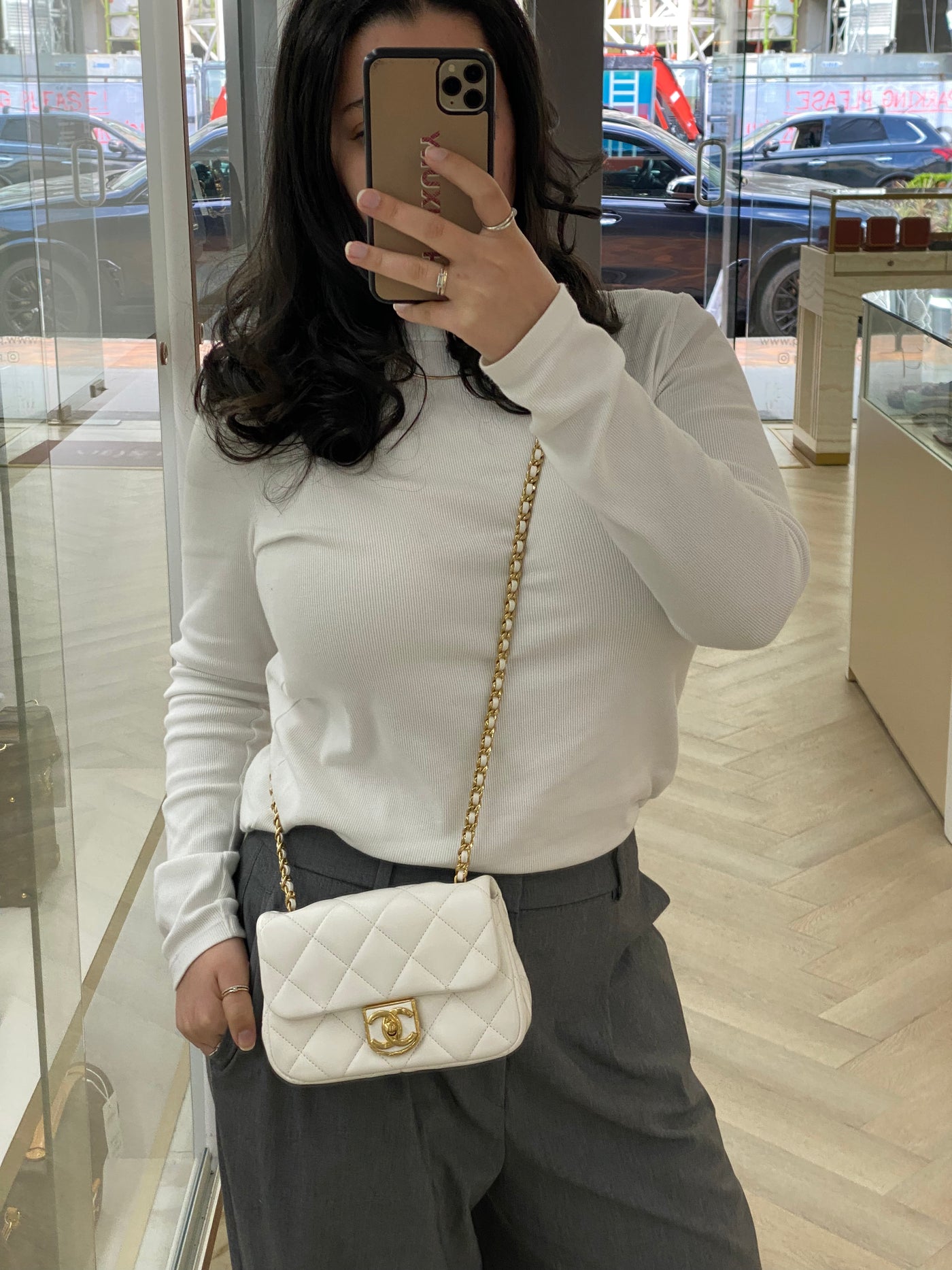 Chanel White Mini with Gold CC microchip
