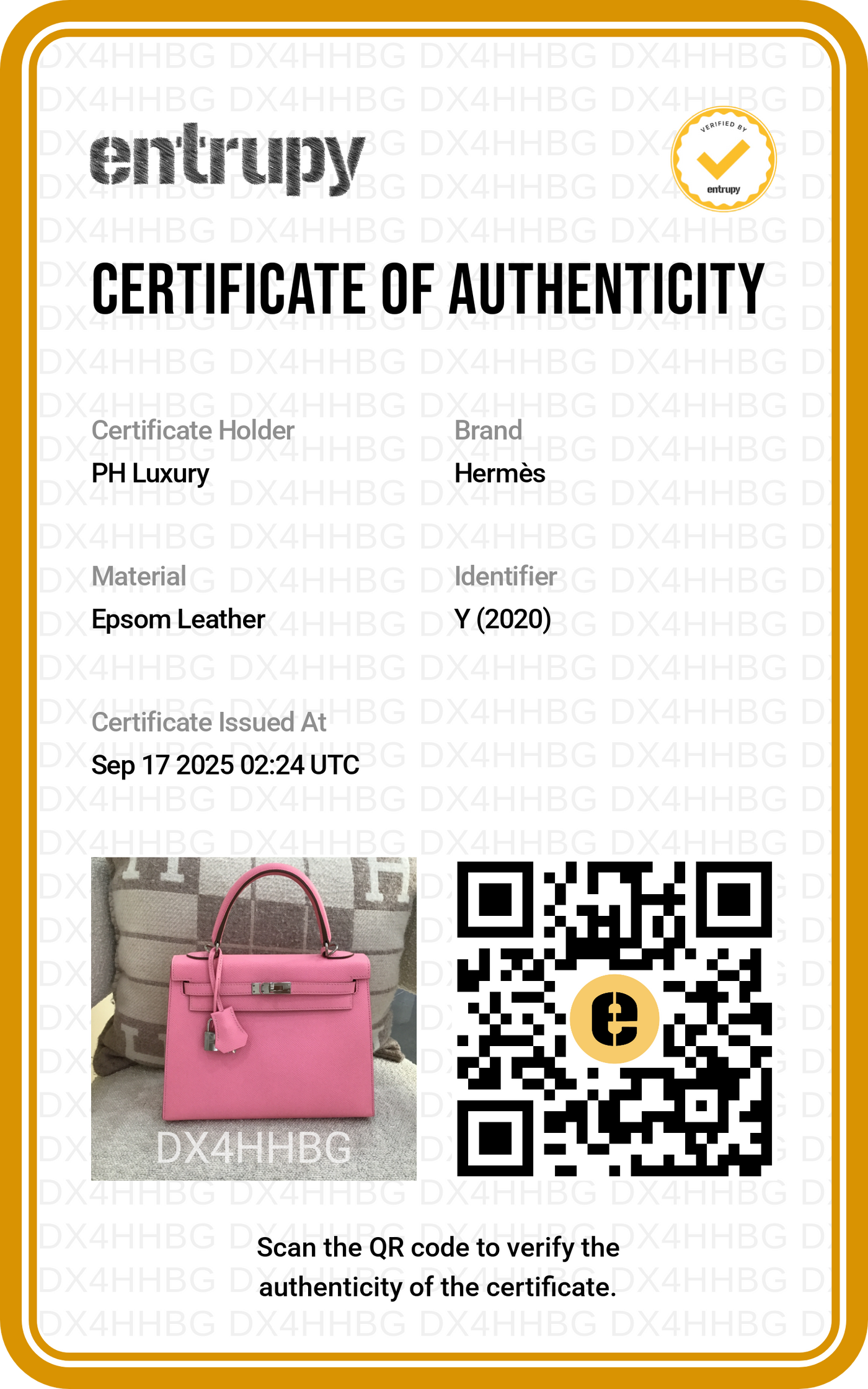 Hermes Kelly 25 Sellier Epsom Rose Confetti PHW