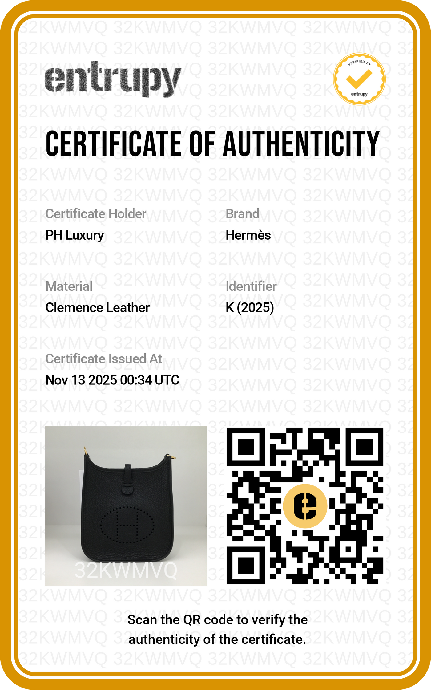 Hermès Mini Evelyne Noir GHW