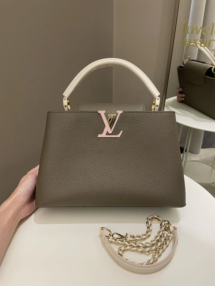 Louis Vuitton Capuccine MM Olive Khaki Grainy Leather (OE)