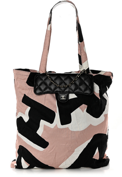 Chanel Jersey Fabric Quilted Foldable Tote with Chain GHW