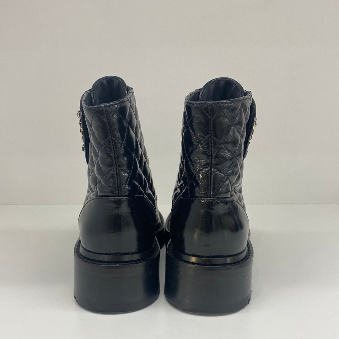 Chanel Combat Boots Black Patent - Size 35.5