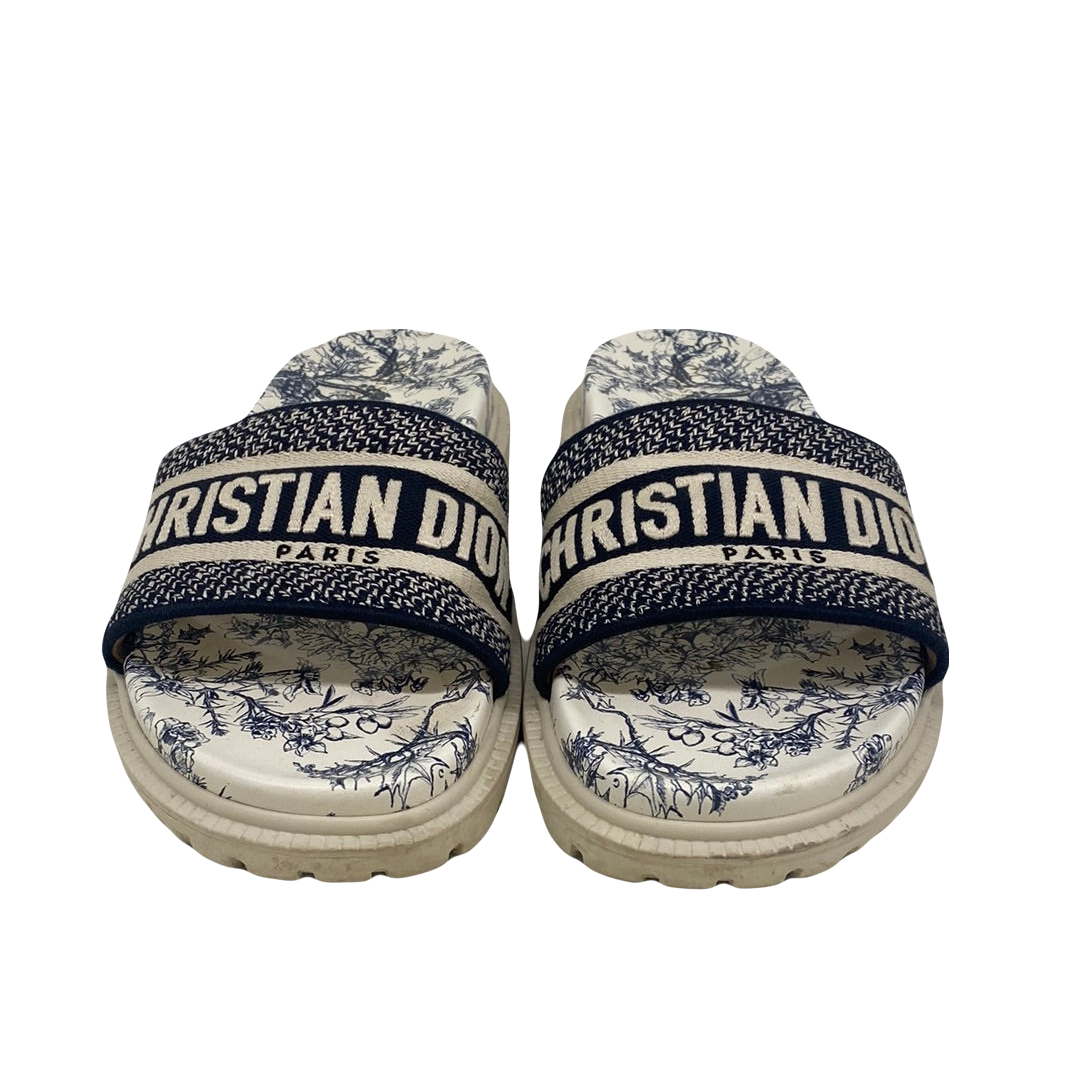 Dior Chunky DWay Slides Blue & White - Size 38