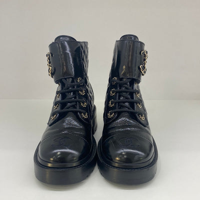 Chanel Combat Boots Black Patent - Size 35.5