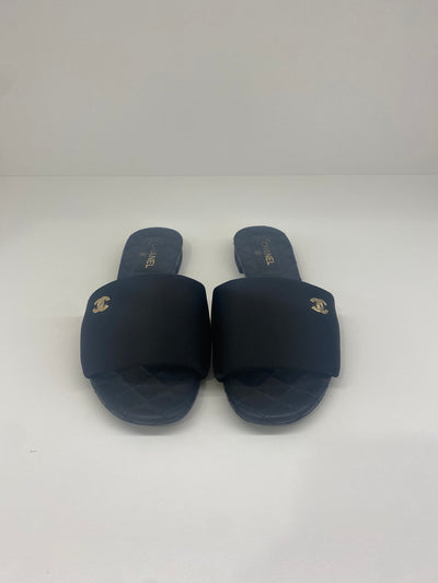 Chanel Satin Black Slides 37