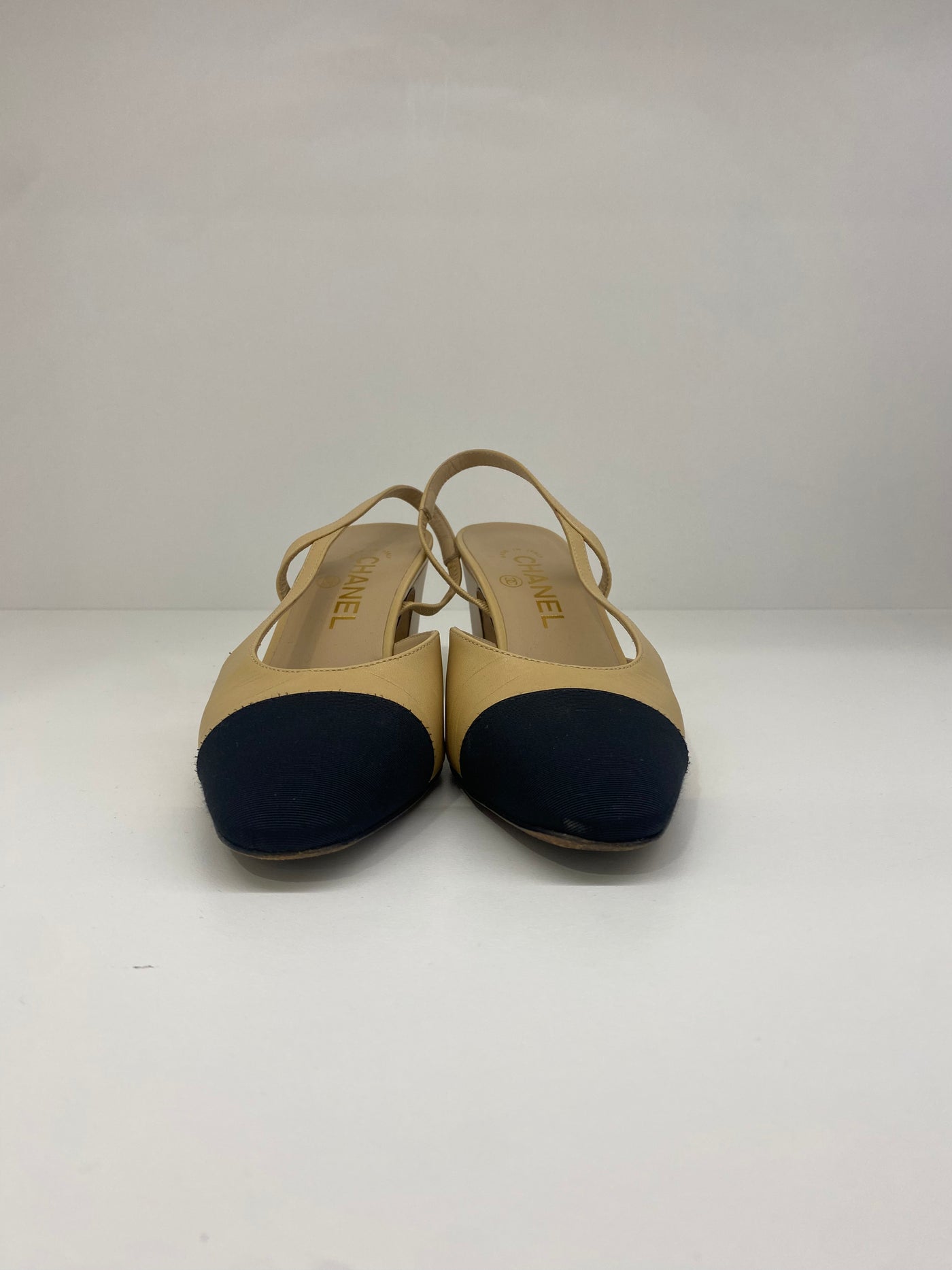 Chanel Beige and Black Slingbacks 37c