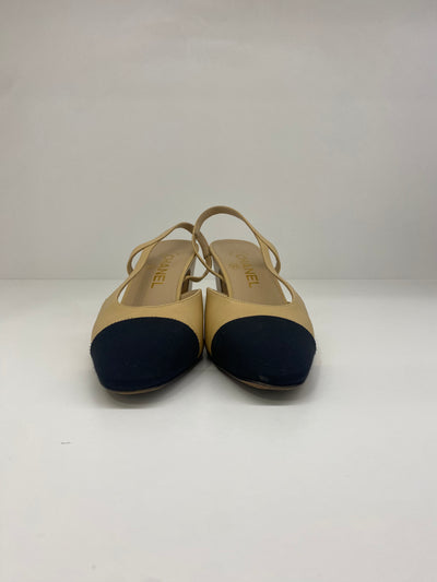 Chanel Slingback Beige Flat Shoes