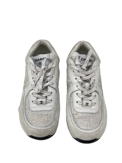 Chanel Tweed Sneakers White & Silver size 37.5