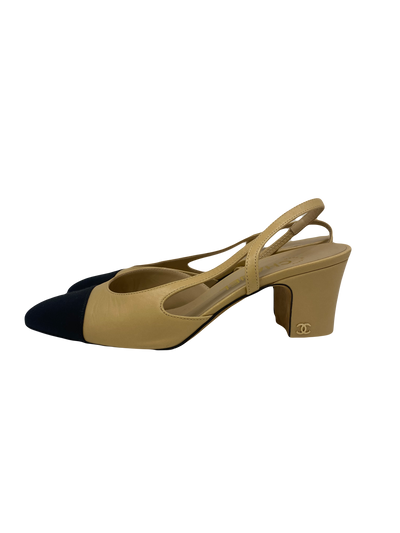 Chanel Beige and Black Slingbacks 37c