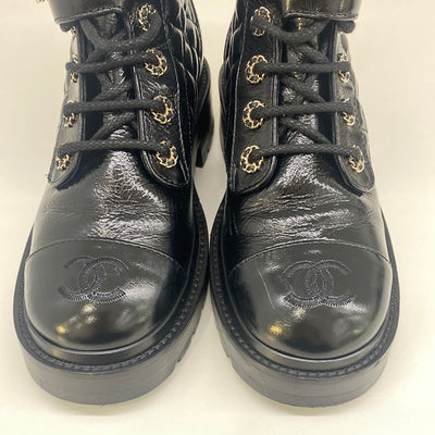 Chanel Combat Boots Black Patent - Size 35.5