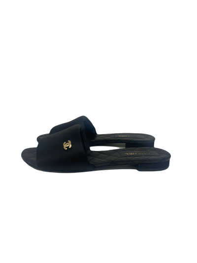 Chanel Satin Black Slides 37