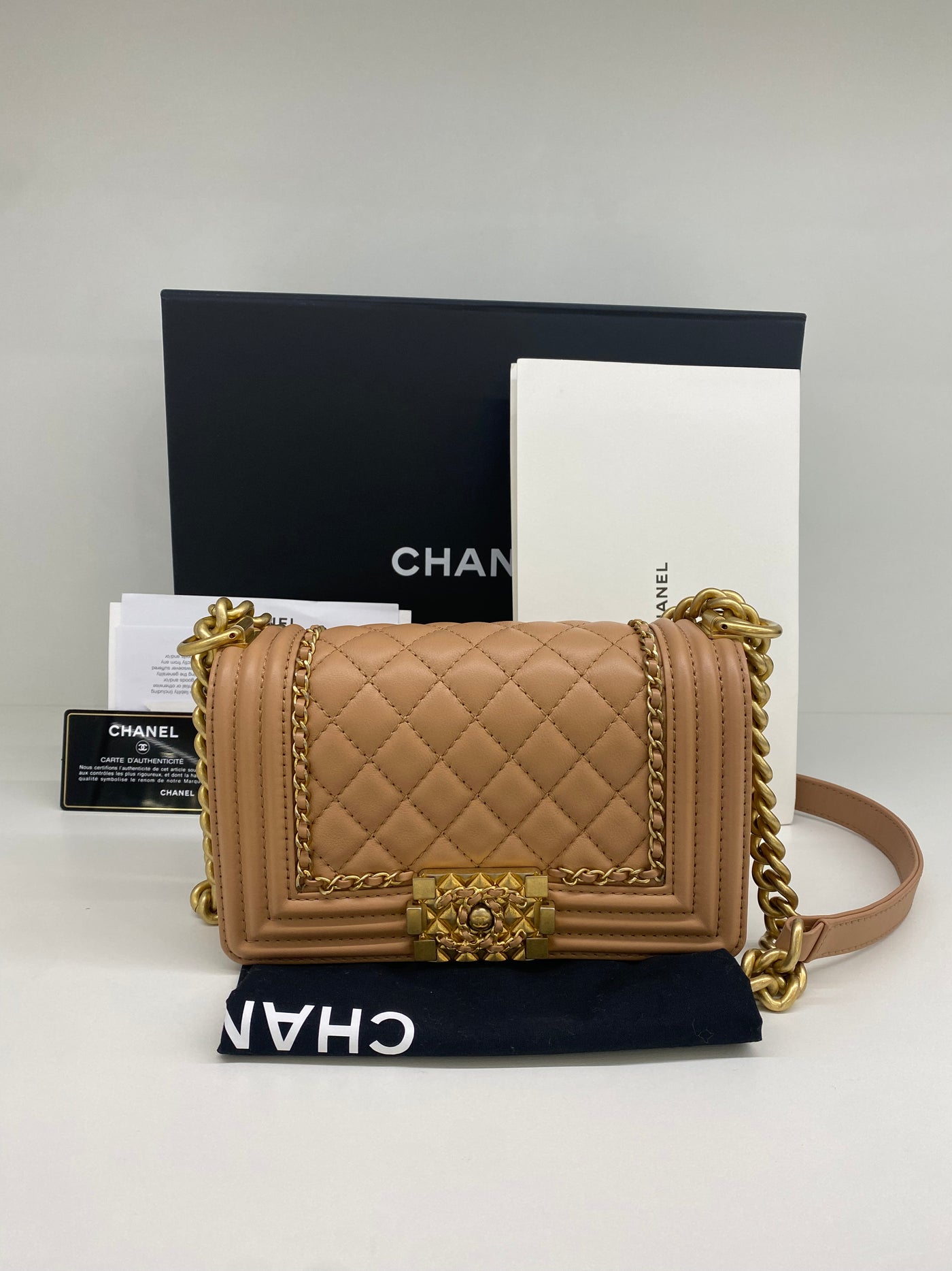 Chanel Boy Bag Small Chain Detail - Beige