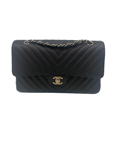 Chanel Classic flap Medium Black SHW Chevron Caviar 18c