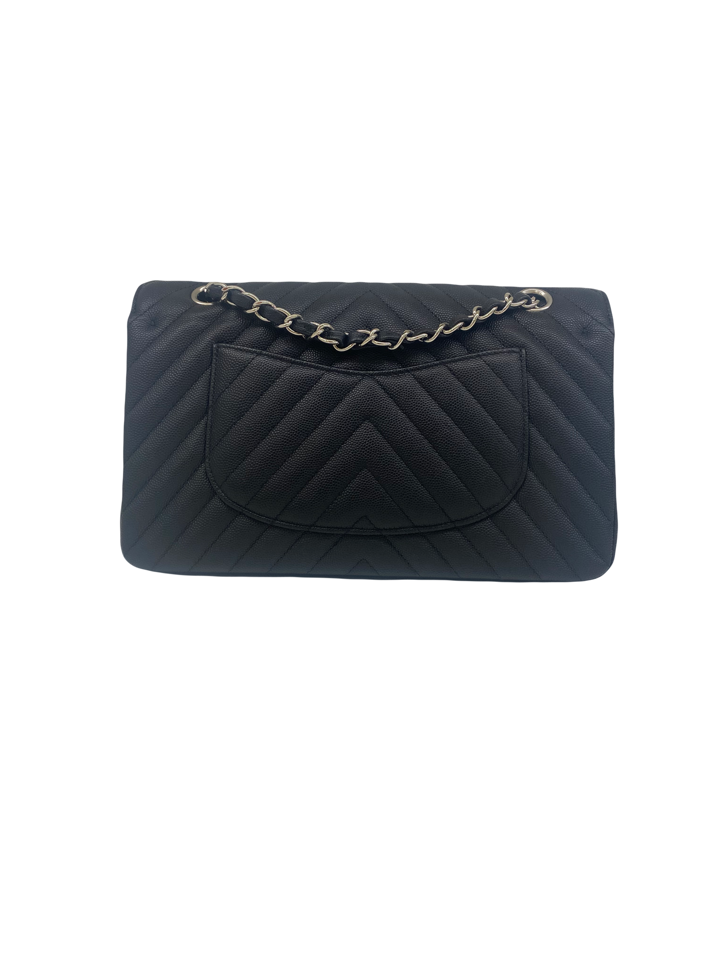 Chanel Classic flap Medium Black SHW Chevron Caviar 18c